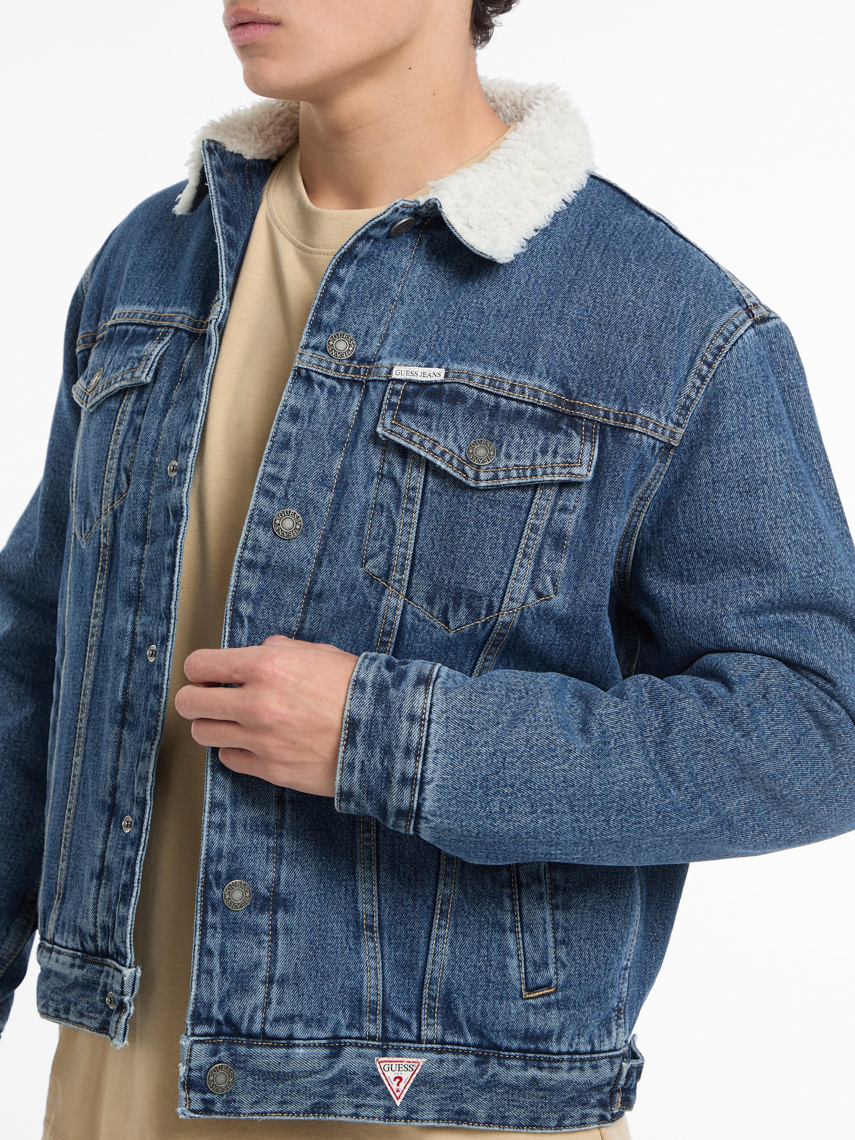 JEANS Sherpa Collar Denim Trucker Jacket | Guess (US)