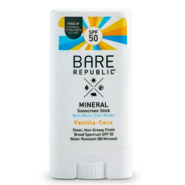 Bare Republic Mineral SPF 50 Sport Sunscreen Stick, Vanilla Coco, 0.5 oz | Walmart (US)