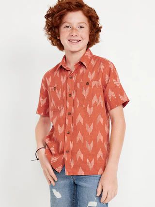 Printed Short-Sleeve Linen-Blend Pocket Shirt for Boys | Old Navy (US)