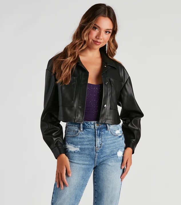 New Rule Faux Leather Crop Shacket | Windsor Stores