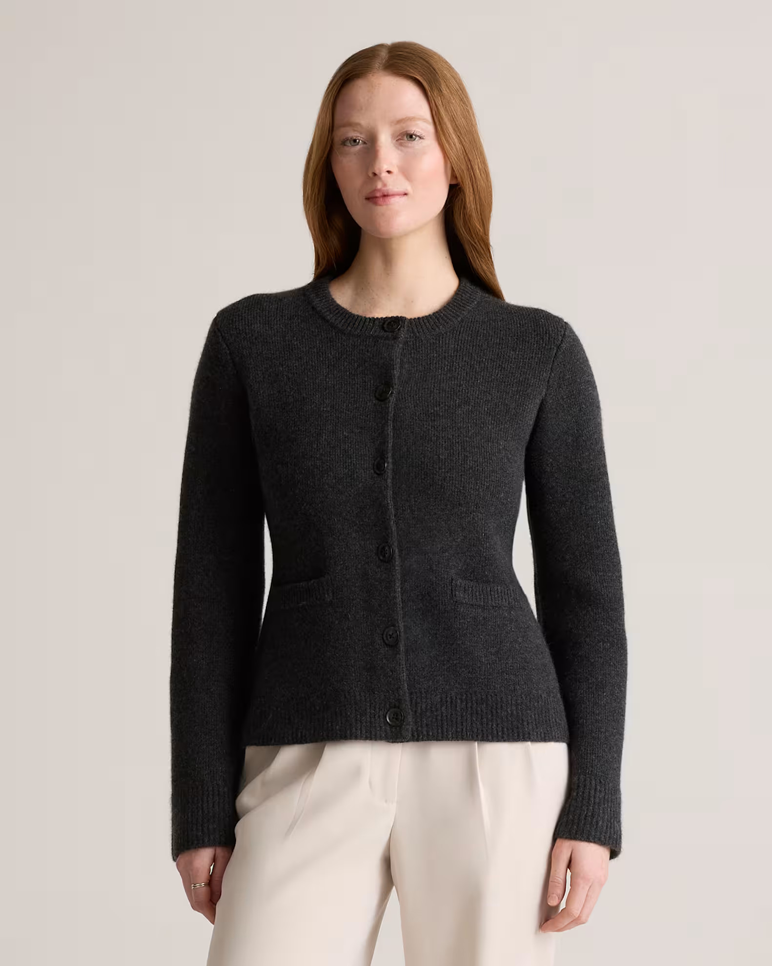 Mongolian Cashmere Structured Cardigan in Heather Charcoal | Quince
