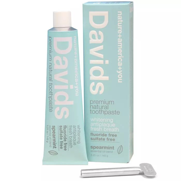 Davids Antiplaque & Whitening Premium Natural Toothpaste Fluoride Free Spearmint - 5.25oz | Target