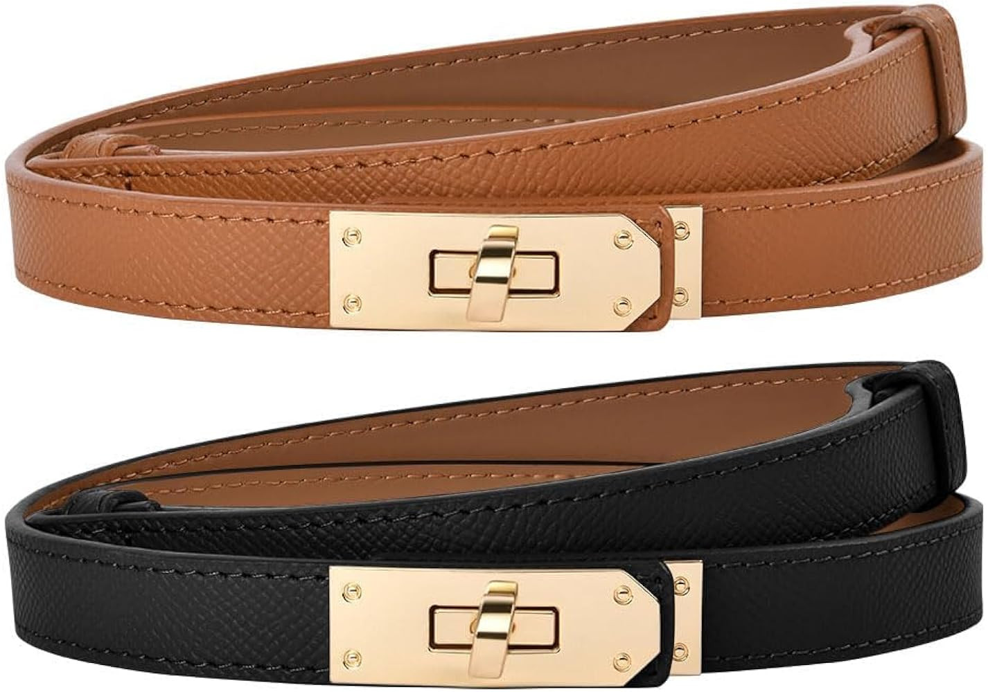 flintronic Women Skinny Leather Belt, Adjustable Fashion Dress Belt, Slim Thin Waist Belt Classic... | Amazon (UK)