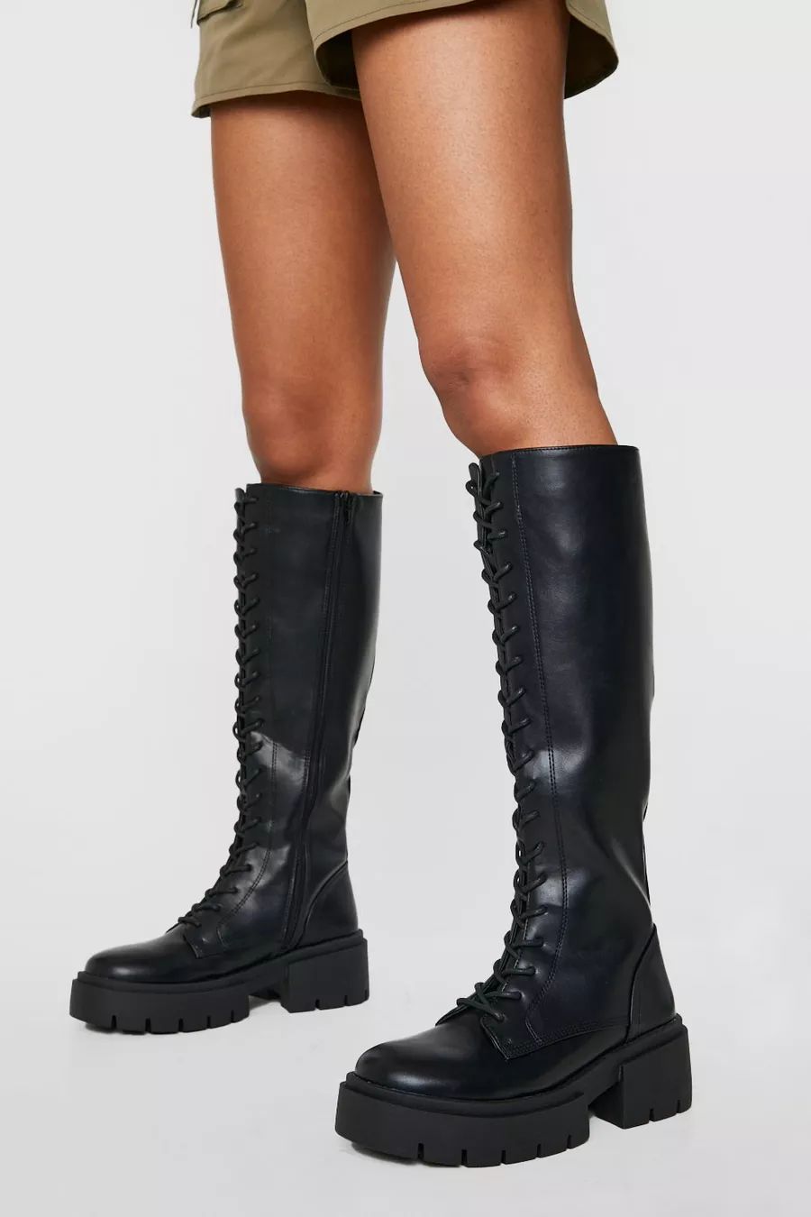 Wide Width Knee High Lace Up Boots | Boohoo.com (US & CA)