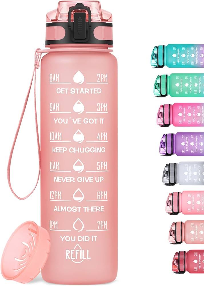 MEITAGIE 32oz Motivational Water Bottle with Time Marker & Fruit Strainer, Leak-proof BPA Free No... | Amazon (US)