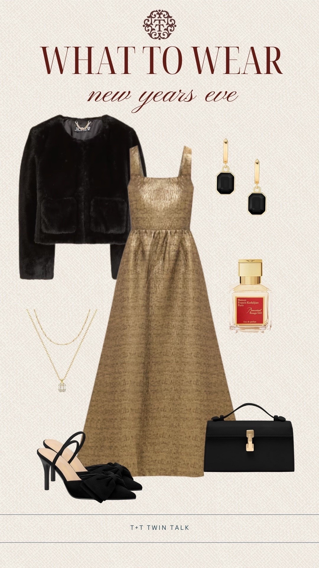 T+T New Year’s Eve outfit inspo. We’re loving this gold dress from Tuckernuck styled with a faux fur jacket for an extra festive touch. Add heels, a simple bag, and a pair of statement earrings to finish the look.

#LTKOver40 #LTKHoliday #LTKSeasonal