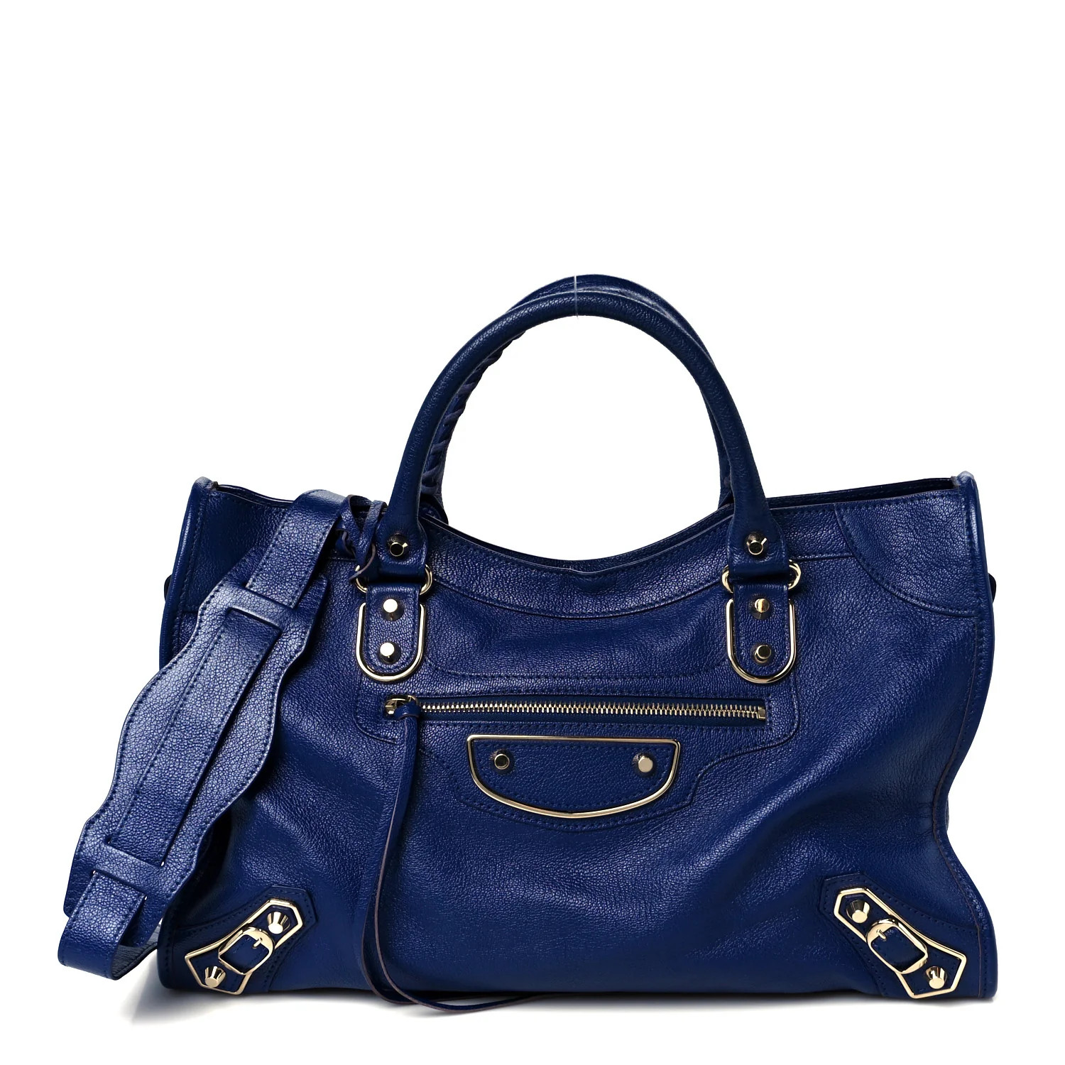 Chevre Gold Metallic Edge Hardware City Bleu Roi | FASHIONPHILE (US)