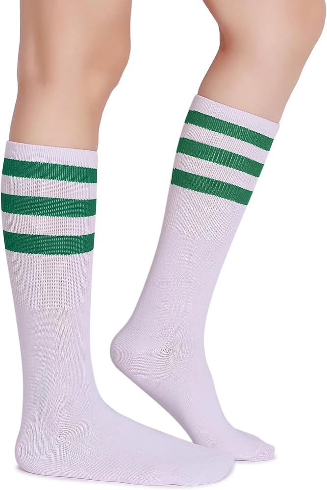 Pareberry Classic Triple Stripes Soft Cotton On the Calf Retro White Tube Socks | Amazon (US)