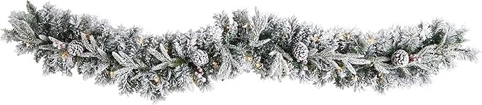 6ft. Flocked Artificial Christmas Garland with Pine Cones and 35 Warm White LED Lights,Green | Amazon (US)