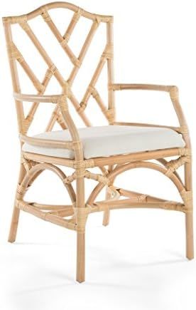 Rattan Chippendale Upholstered Dining Armchair, Natural Color, Set of 2 Chairs | Amazon (US)