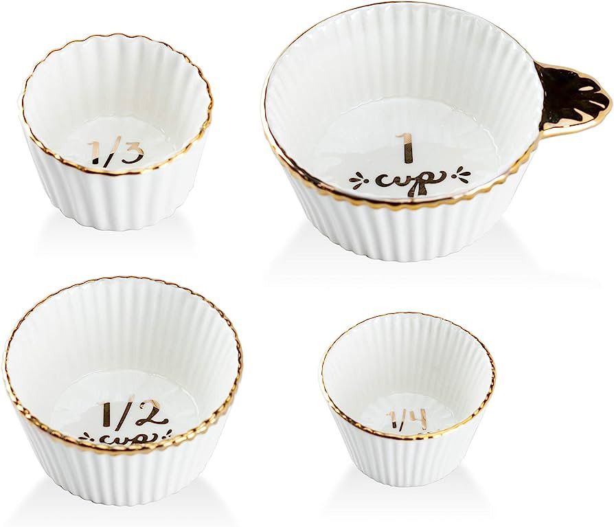 Gracie China by Coastline Imports Gold Trim White Porcelain Fluted 4-Piece Measuring Cup Set | Amazon (US)