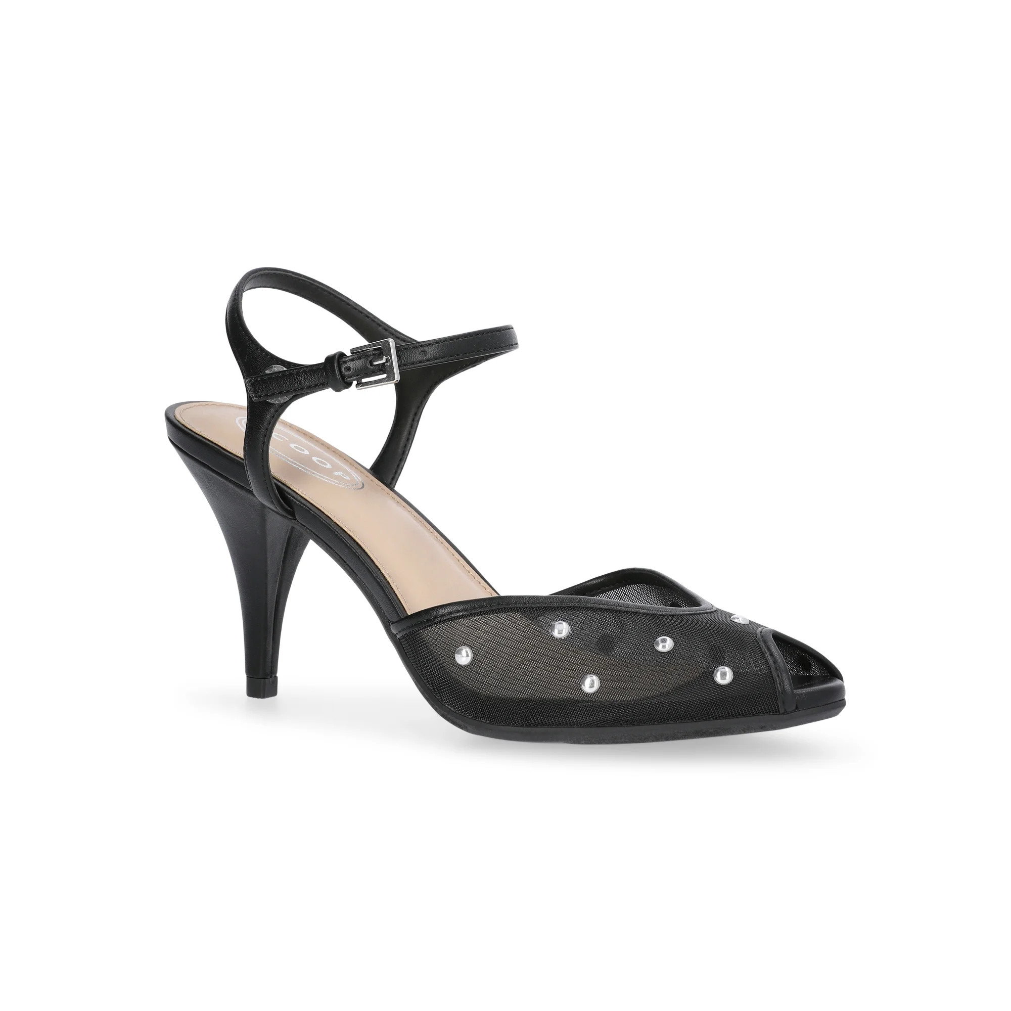 Scoop Women's Studded Mesh Peep Toe Heels with Ankle Strap | Walmart (US)