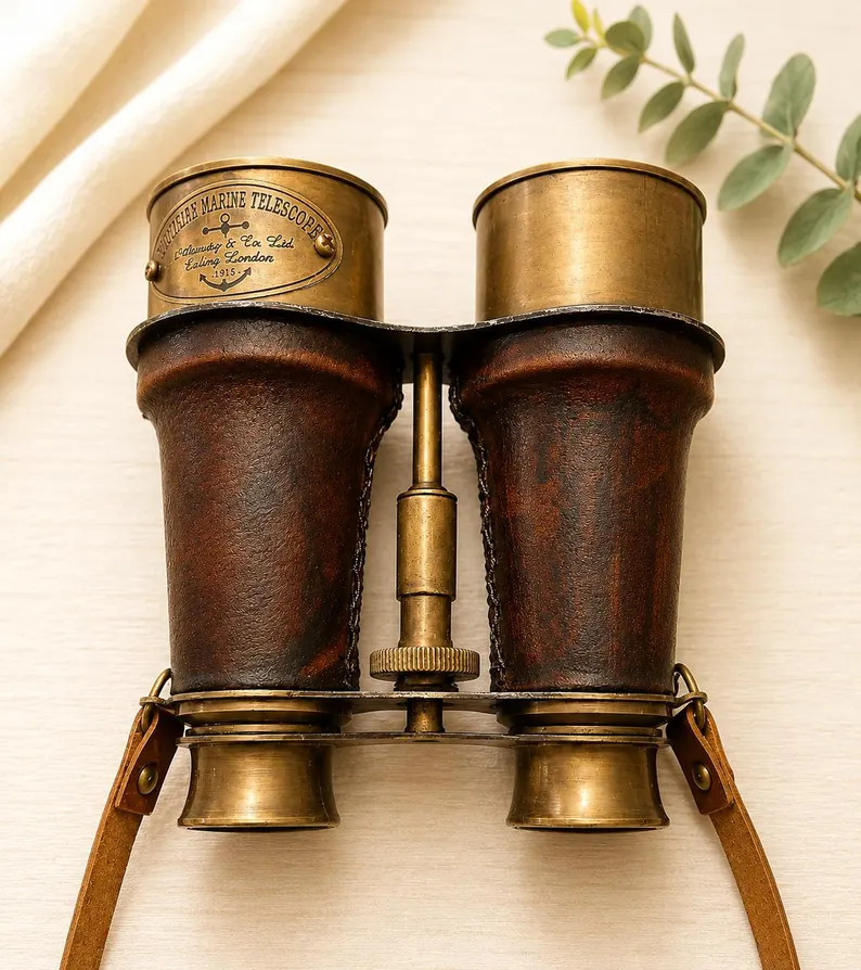 Vintage Brass Marine Binoculars, Leather Wrapped Nautical Telescope, 5X Magnification | Etsy (Global)
