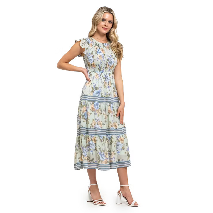 August Sky Women's Short Flutter Sleeves Floral Midi Dress | Target