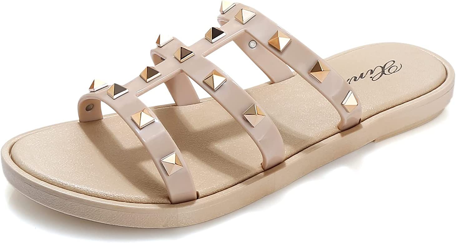 DDXYYDS Flat Sandals Slides for Women, Comfort Dressy Summer Studded Sandals Shoes, Lightweight S... | Amazon (US)