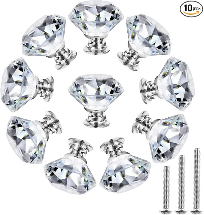 NORTHERN BROTHERS Crystal Cabinet Knobs - 30mm Diamond Pulls for Dressers and Drawers, 10 Pack | Amazon (US)