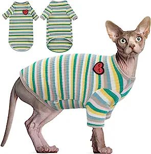 Bonaweite Sphynx Hairless Cats Shirt, Cornish Rex Kitten Rainbow Stripe T-Shirts with Sleeves, Br... | Amazon (US)