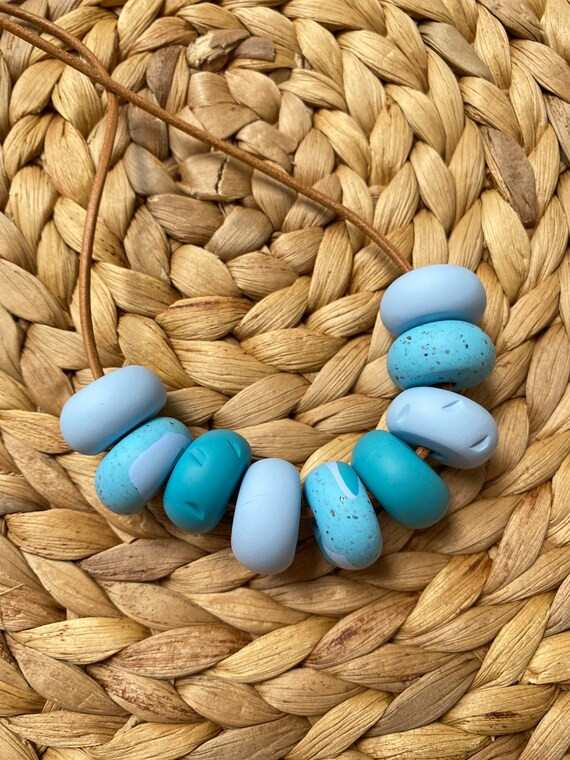 Handmade Polymer Clay Bead Necklace >> Blues, Turquoise, Pastel Blue, Speckled Blue  >> Adjustabl... | Etsy (AU)