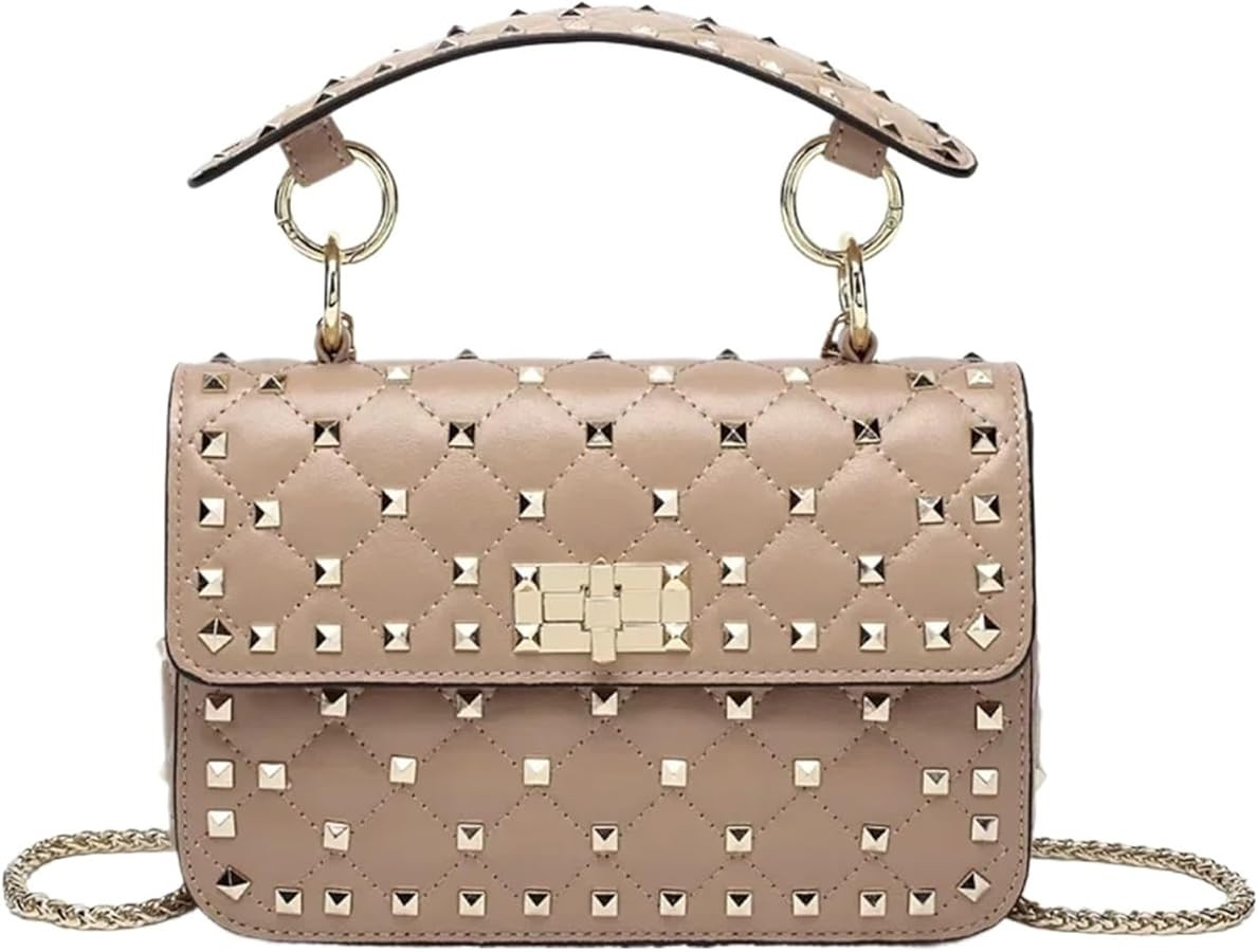 Fashion Women Sheepskin Leather Rivet Handbags Chain Bag Designer Shoulder Bags Luxury Woman Mess... | Amazon (US)