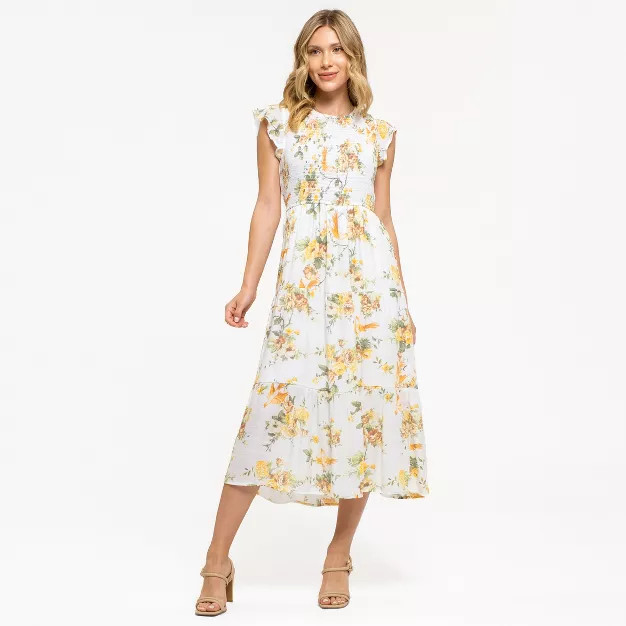 August Sky Women's Smocked Floral Tiered Dress | Target