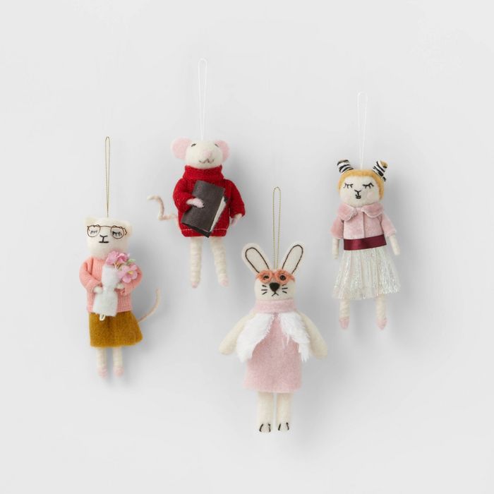4pk Boiled Wool Dressed Animals Christmas Tree Ornaments - Wondershop&#8482; | Target