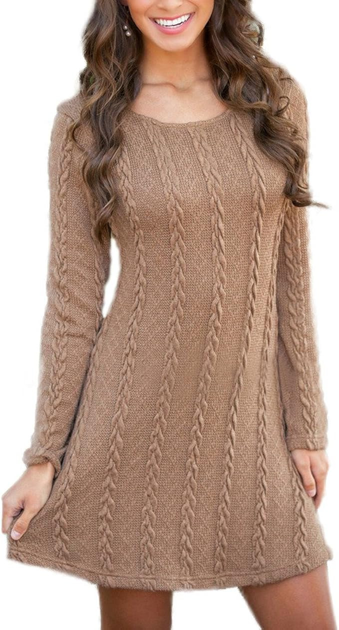 Mansy Womens Knitted Crewneck Sweater Dress | Amazon (US)