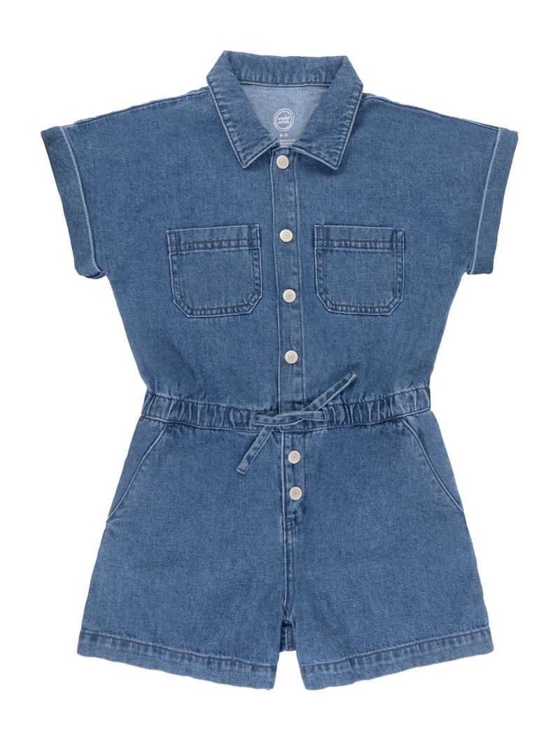 Wonder Nation Girls Denim Romper, Sizes 4-18 | Walmart (US)