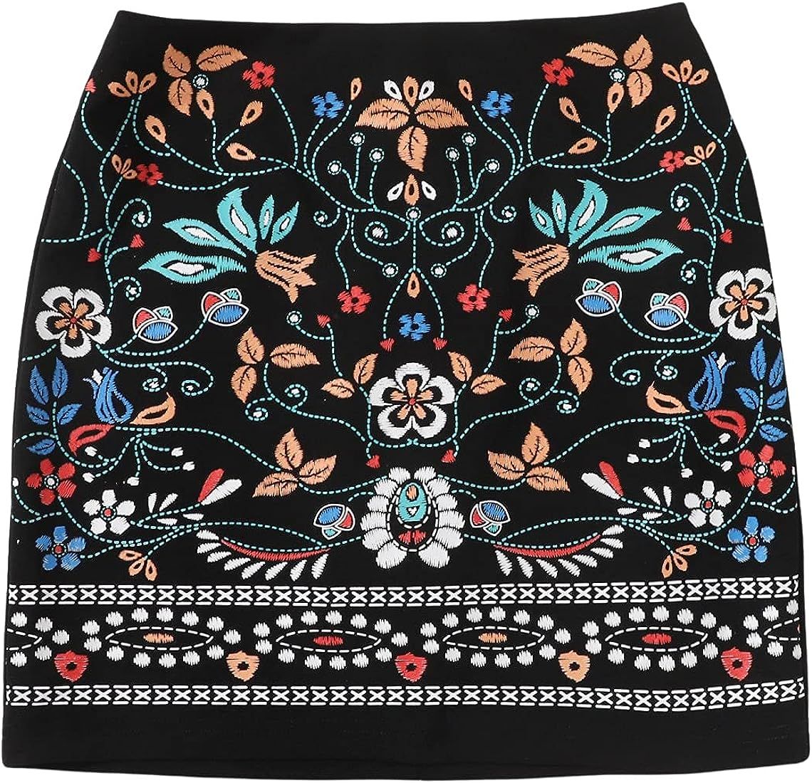 SheIn Women's Casual Floral Embroidered Bodycon Short Mini Skirt | Amazon (US)