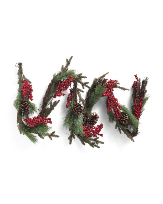 9ft Pine Garland With Berries And Pinecones | Plants & Planters | Marshalls | Marshalls