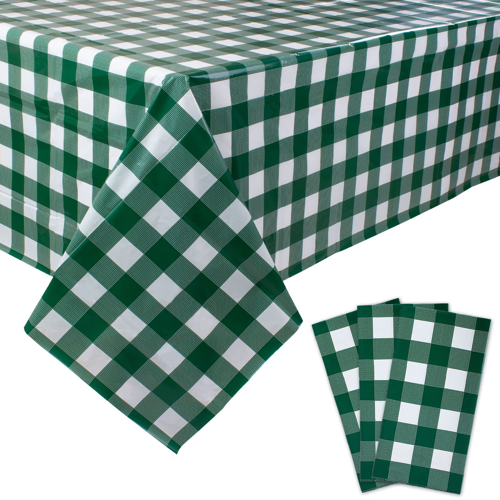 Kesfey 3 Packs Green and White Checkered Tablecloths 54 x 108 Inches Disposable Plastic Gingham T... | Amazon (US)