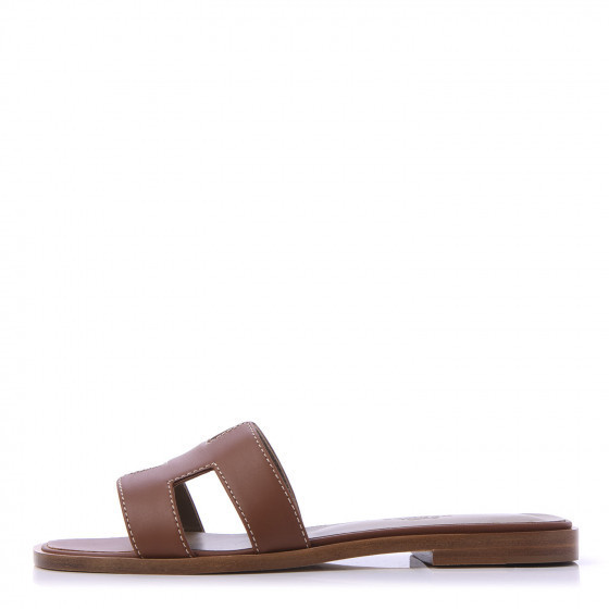 HERMES Box Calfskin Oran Sandals 35 Gold | Fashionphile