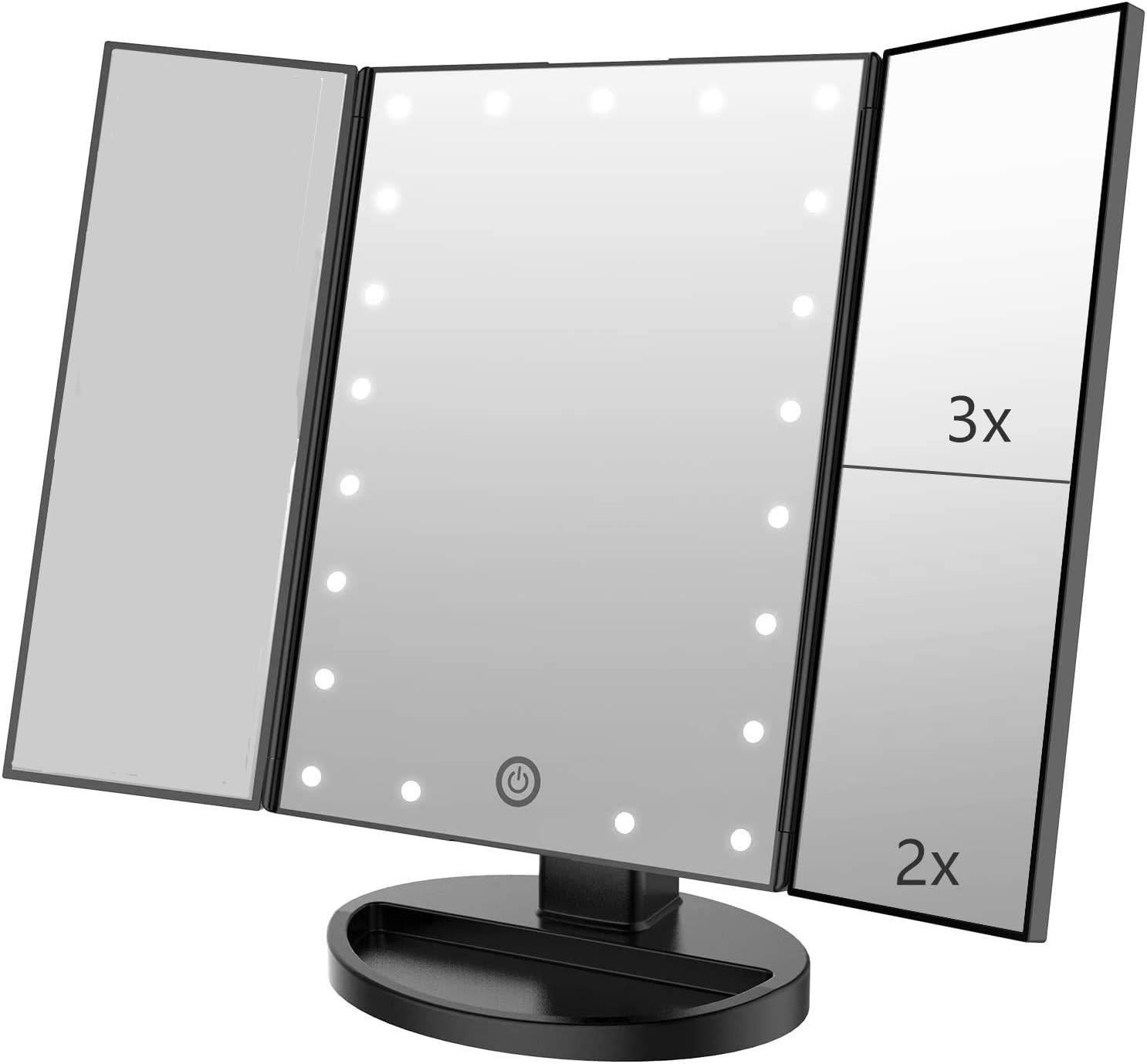 Amazon.com: Flymiro Tri-fold Lighted Vanity Makeup Mirror with 3x/2x/1x Magnification, 21Leds Lig... | Amazon (US)