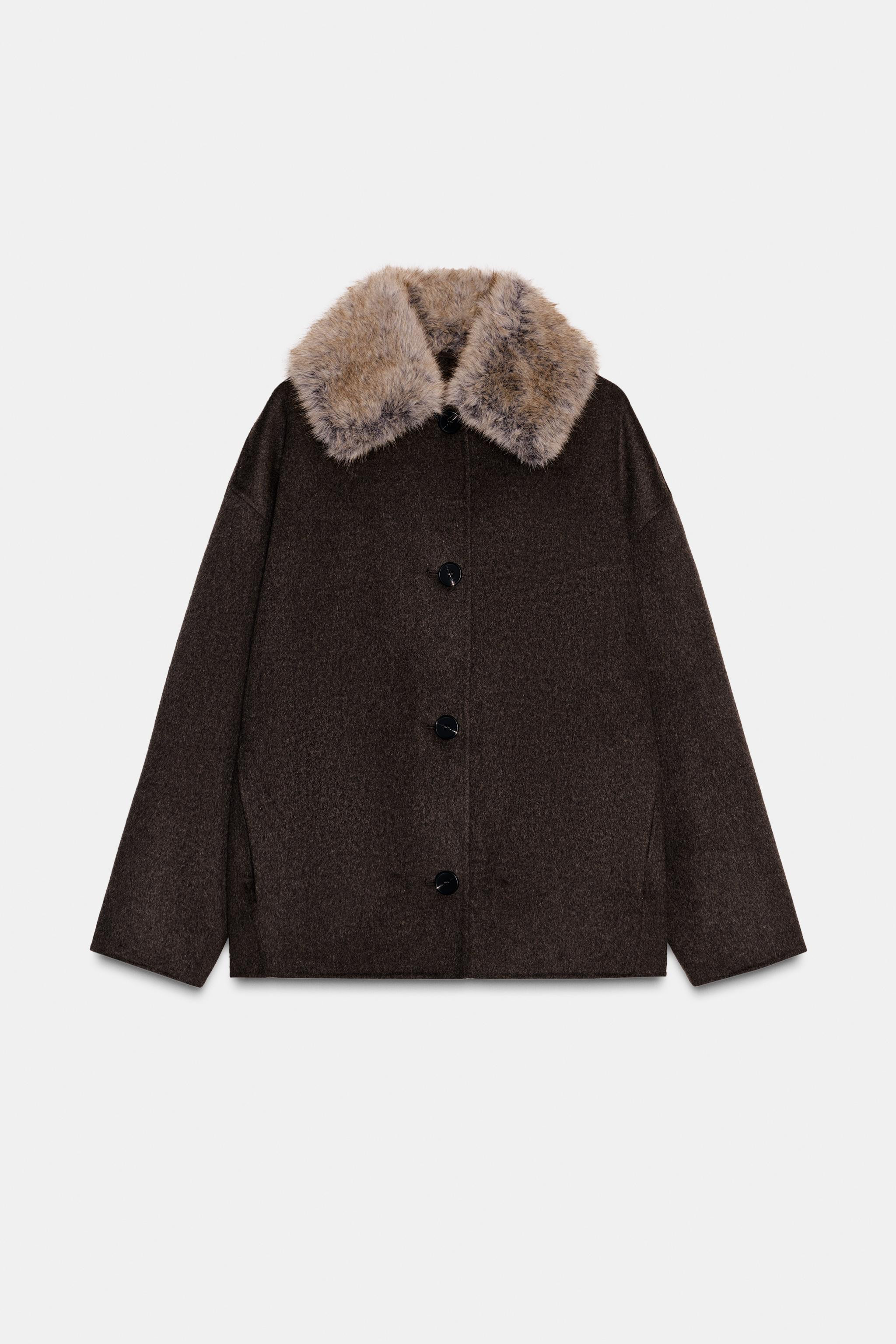 WOOL COAT WITH FAUX FUR COLLAR | Zara UK