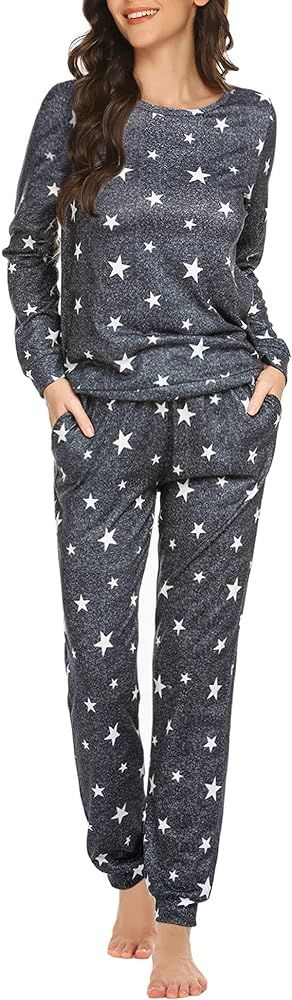Ekouaer Womens Pajama Set Long Sleeve Sleepwear Star Print Nightwear Soft Pjs Lounge Sets with Pocke | Amazon (US)