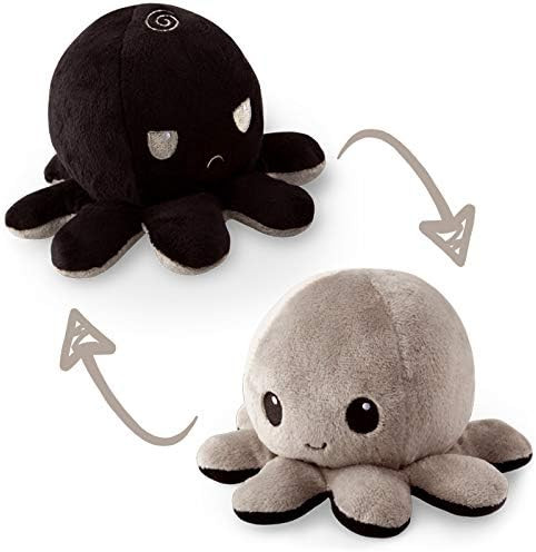 TeeTurtle | The Original Reversible Octopus Plushie | Patented Design | Black + Gray | Happy + An... | Amazon (US)