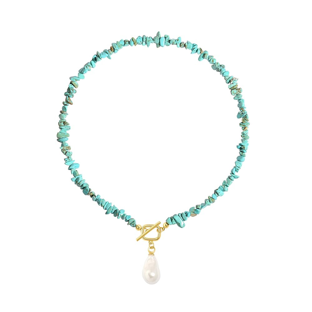 18k Gold Chain Link Necklace for Women, Baroque Pearl/Compass Pendant Necklace | Amazon (US)