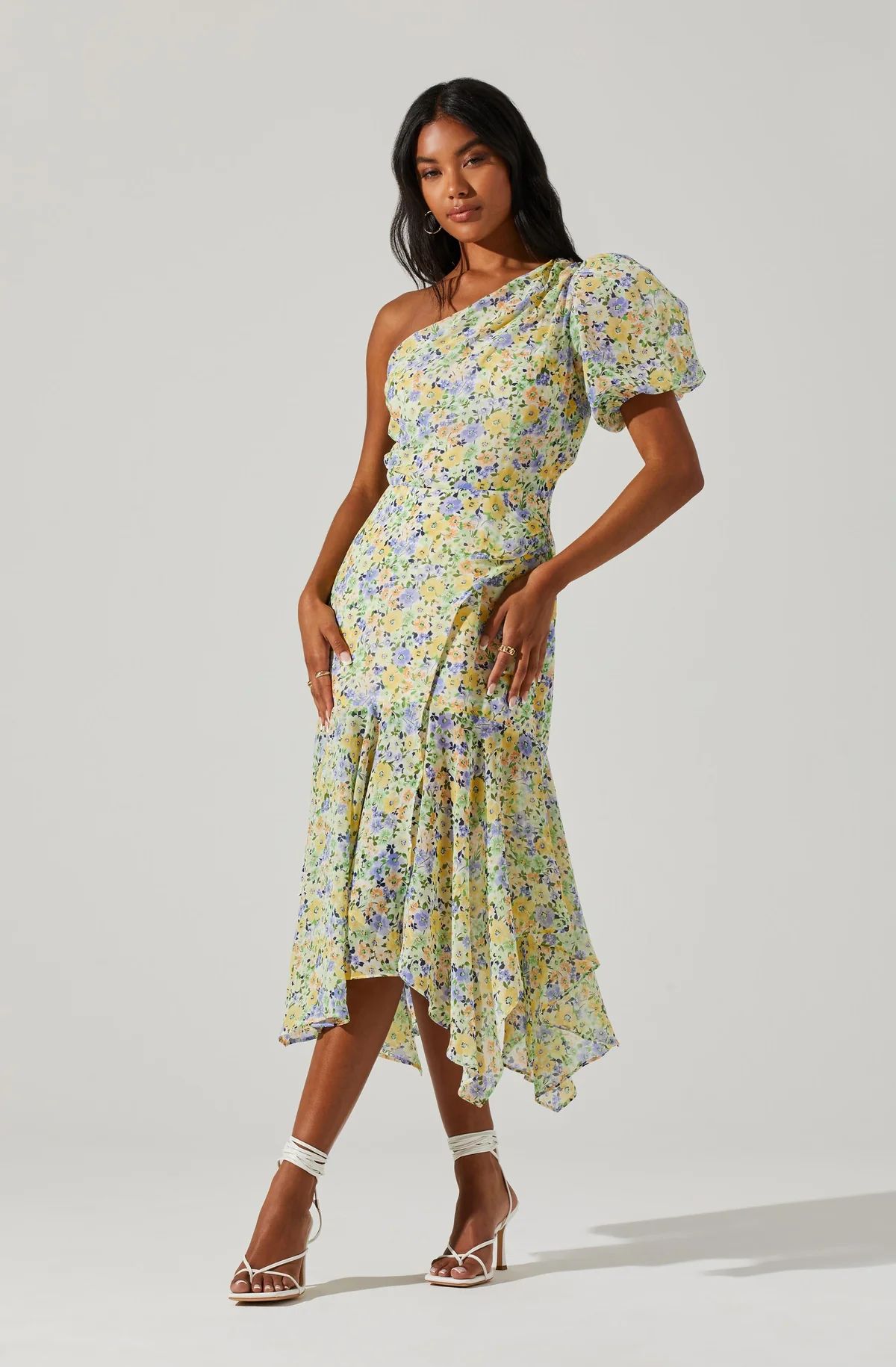 Santorini Floral One Shoulder Midi Dress | ASTR The Label (US)