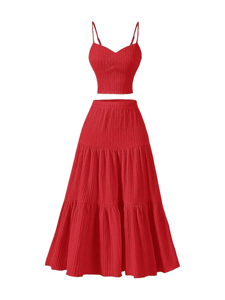 GORGLITTER Women's 2 Piece Maxi Skirt Sets Textured Cami Crop Top Ruffle Hem Flowy Midi Skirt Goi... | Amazon (US)