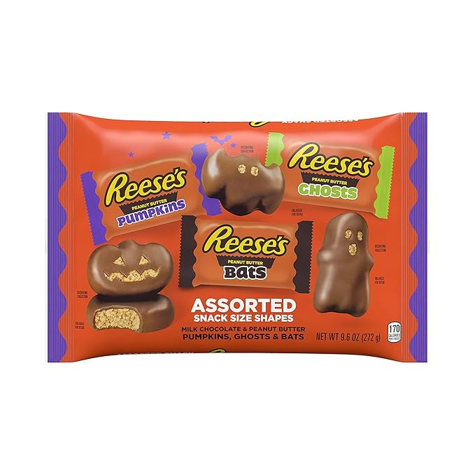REESE'S Assorted Milk Chocolate Peanut Butter Snack Size Shapes Candy, Halloween, 9.6 oz Variety ... | Amazon (US)