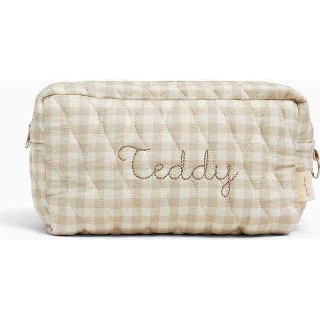 Gooselings | Gingham Toiletry Zipper Pouch, Beige (Prints) | Maisonette | Maisonette
