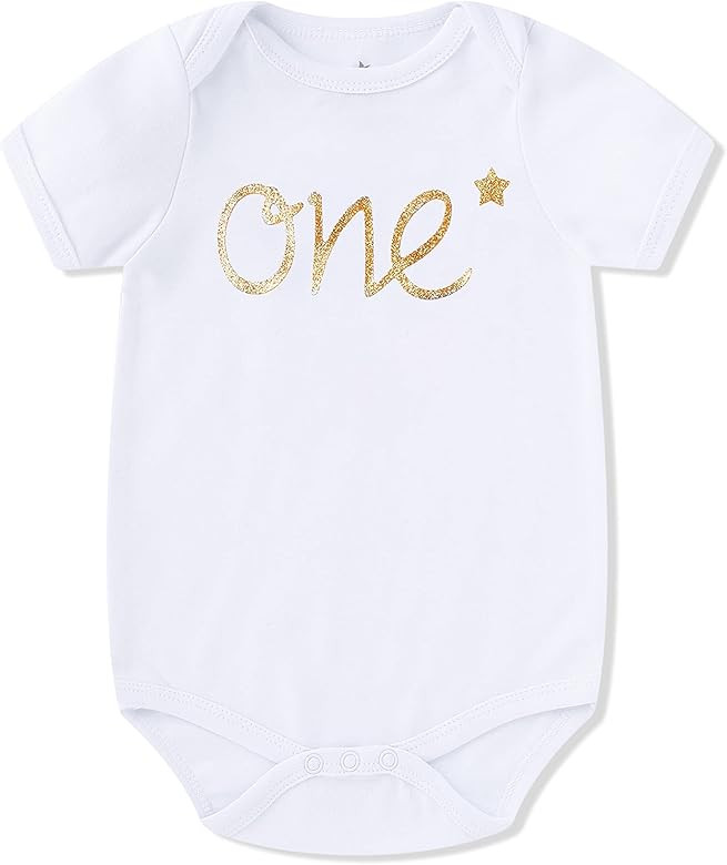 BKD Baby Birthday Shirts Gold Foil 1st Birthday Outfits Organic Cotton Half Birthday Onesie Infan... | Amazon (US)