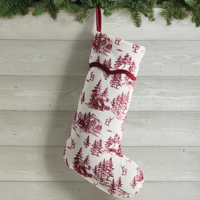 Red and Ivory Forest Christmas Stocking, 19", by My Texas House | Walmart (US)