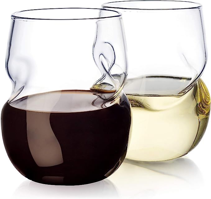 Dragon Glassware Wine Glasses, Lead-Free Stemless Clear Glass with Finger Indentations, Comes in ... | Amazon (US)