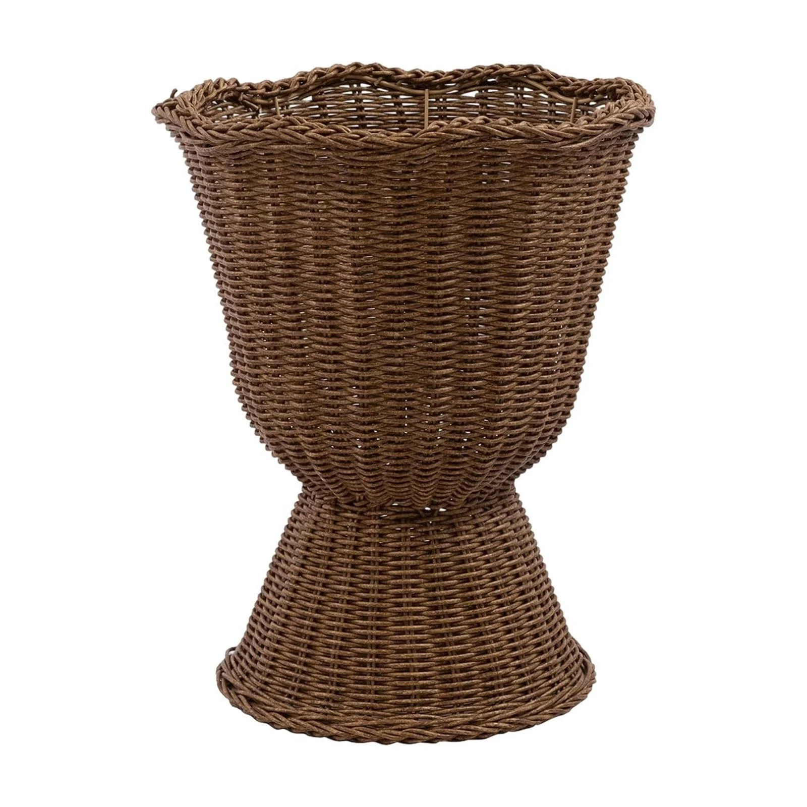 16" Brown Woven Resin Urn Planter, Decorative Rattan-Style Wicker Flower Pot with Waterproof Lini... | Walmart (US)