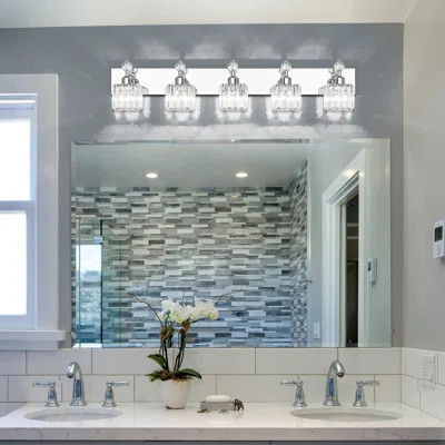 Modern Crystal Chrome Vanity Light Fixture With K9 Crystal And Gloss Chrome Finish, 5-Light Bathroom Wall Sconce For Mirror Lighting, UL Listed And Ea | Wayfair North America