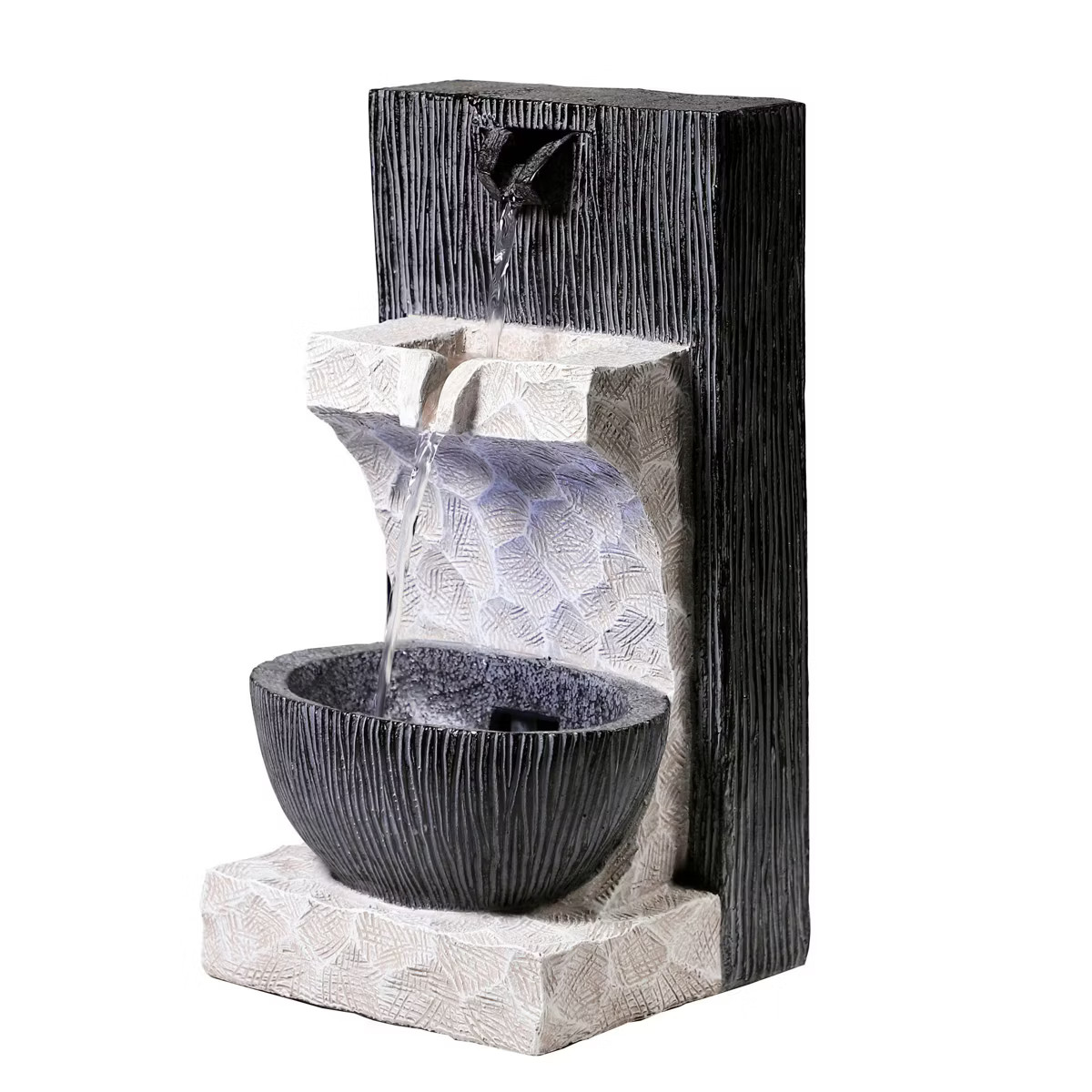 14" Modern Cascading Resin Tabletop Fountain with LED Lights Gray - Alpine Corporation | Target