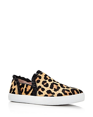 kate spade new york Women's Lilly Ruffle-Trim Leopard Print Calf Hair Slip-On Sneakers | Bloomingdale's (US)