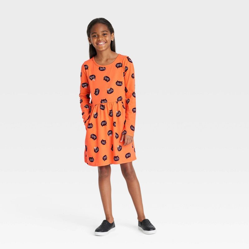 Girls' Halloween Printed Long Sleeve Dress - Cat & Jack™ | Target