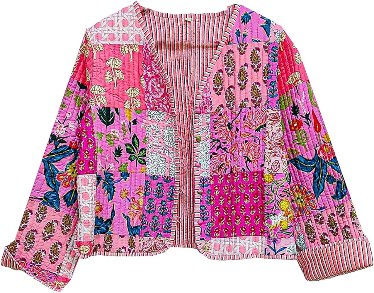 Handmade Women's Kantha Jacket, Unisex Patchwork Indian Cotton Jacket, Hand Quilted Reversible Ka... | Amazon (US)