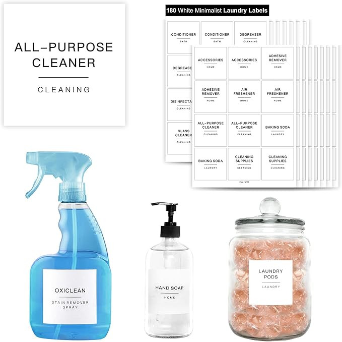 180 Minimalist Laundry Labels for Jars, Laundry Stickers for Containers, Cleaning for Laundry Roo... | Amazon (US)